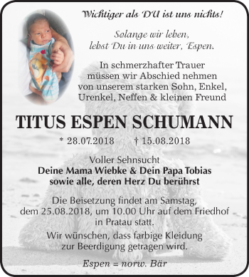 Traueranzeige von Titus Espen Schumann von Mitteldeutsche Zeitung