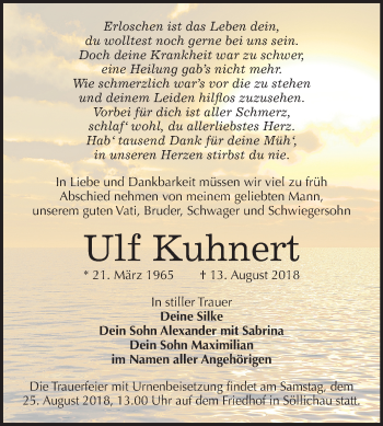 Traueranzeige von Ulf Kuhnert von Mitteldeutsche Zeitung
