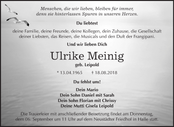 Traueranzeige von Ulrike Meinig von Mitteldeutsche Zeitung Halle/Saalkreis
