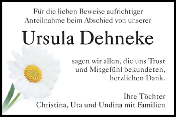 Traueranzeige von Ursula Dehneke von Mitteldeutsche Zeitung Quedlinburg