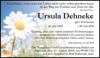 Traueranzeige von Ursula Dehneke von Mitteldeutsche Zeitung Quedlinburg