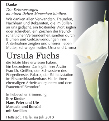 Traueranzeige von Ursula Fuchs von Mitteldeutsche Zeitung
