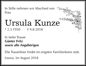 Traueranzeige von Ursula Kunze von Mitteldeutsche Zeitung