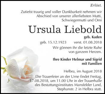 Traueranzeige von Ursula Liebold von Mitteldeutsche Zeitung