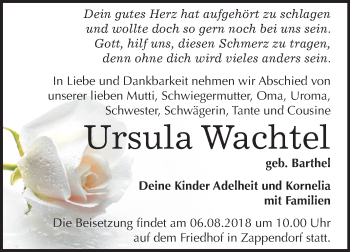 Traueranzeige von Ursula Wachtel von Mitteldeutsche Zeitung Halle/Saalkreis
