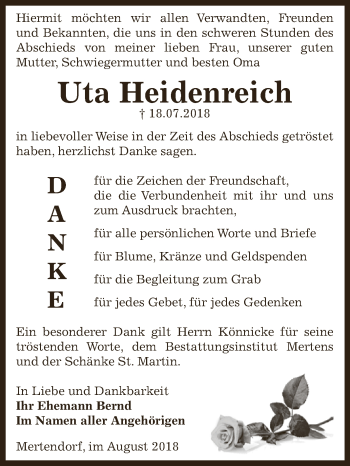 Traueranzeige von Uta Heidenreich von WVG - Wochenspiegel NMB / WSF / ZTZ