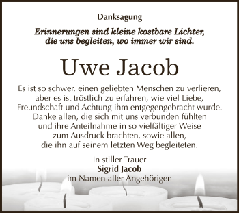 Traueranzeige von Uwe Jacob von WVG - Wochenspiegel NMB / WSF / ZTZ