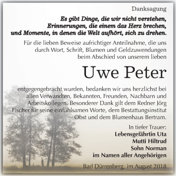 Traueranzeige von Uwe Peter von Mitteldeutsche Zeitung Merseburg/Querfurt