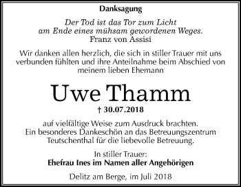 Traueranzeige von Uwe Thamm von Mitteldeutsche Zeitung Merseburg/Querfurt