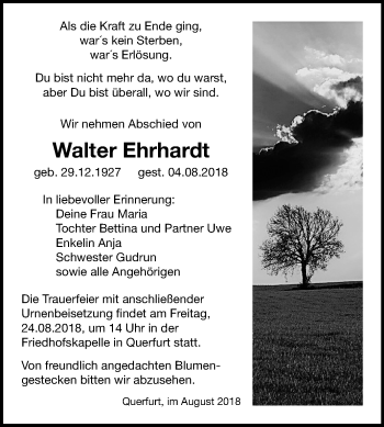 Traueranzeige von Walter Ehrhardt von Mitteldeutsche Zeitung Merseburg/Querfurt