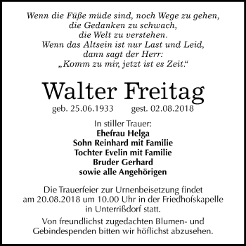 Traueranzeige von Walter Freitag von Mitteldeutsche Zeitung