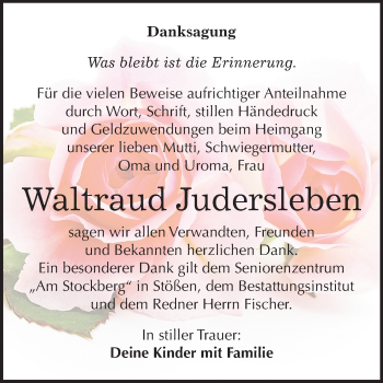 Traueranzeige von Waltraud Judersleben von Mitteldeutsche Zeitung Weißenfels