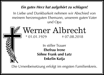 Traueranzeige von Werner Albrecht von Mitteldeutsche Zeitung Bernburg