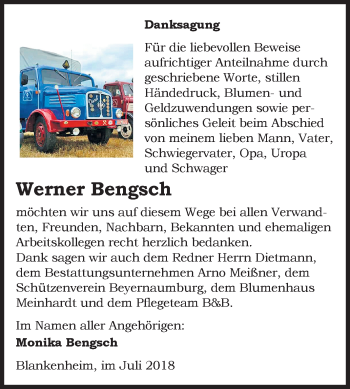 Traueranzeige von Werner Bengsch von Mitteldeutsche Zeitung Sangerhausen