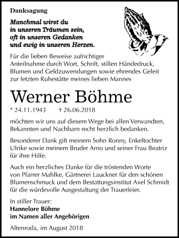 Traueranzeige von Werner Böhme von Mitteldeutsche Zeitung