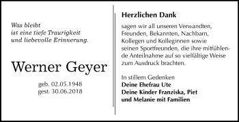 Traueranzeige von Werner Geyer von Mitteldeutsche Zeitung