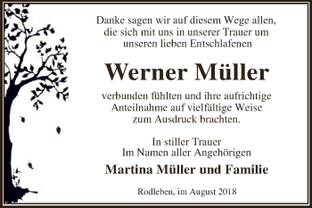 Traueranzeige von Werner Müller von WVG - Wochenspiegel Dessau / Köthen