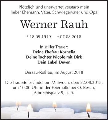 Traueranzeige von Werner Rauh von Mitteldeutsche Zeitung Dessau-Roßlau