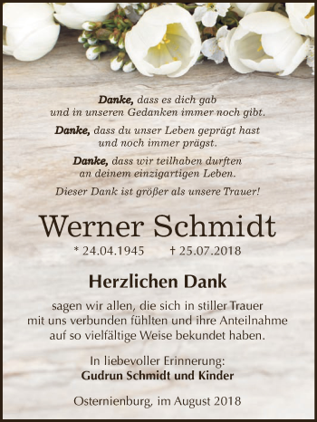 Traueranzeige von Werner Schmidt von WVG - Wochenspiegel Dessau / Köthen
