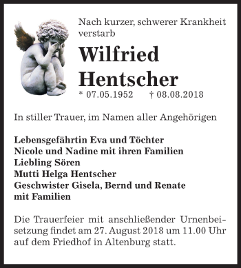 Traueranzeige von Wilfried Hentscher von Mitteldeutsche Zeitung Bernburg