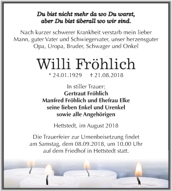 Traueranzeige von Willi Fröhlich von Mitteldeutsche Zeitung
