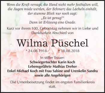 Traueranzeige von Wilma Püschel von Mitteldeutsche Zeitung Bitterfeld