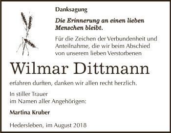 Traueranzeige von Wilmar Dittmann von Super Sonntag SGH Mansf. Land