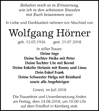 Traueranzeige von Wolfgang Hörner von Mitteldeutsche Zeitung