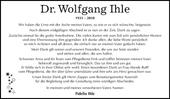 Traueranzeige von Wolfgang Ihle von Mitteldeutsche Zeitung Bitterfeld