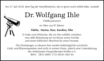 Traueranzeige von Wolfgang Ihle von Mitteldeutsche Zeitung Bitterfeld