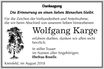Traueranzeige von Wolfgang Karge von Mitteldeutsche Zeitung