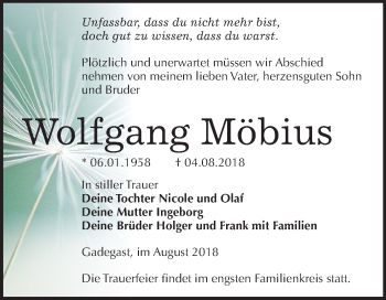 Traueranzeige von Wolfgang Möbius von Mitteldeutsche Zeitung