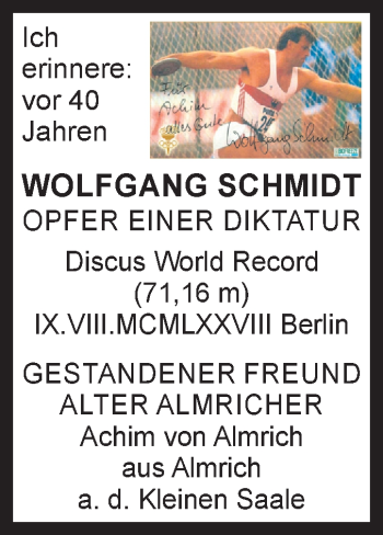 Traueranzeige von Wolfgang Schmidt von Mitteldeutsche Zeitung