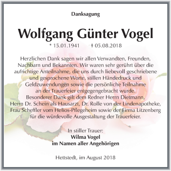 Traueranzeige von Wolfgang Günter Vogel von Mitteldeutsche Zeitung