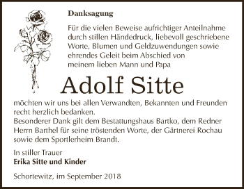 Traueranzeige von Adolf Sitte von WVG - Wochenspiegel Dessau / Köthen