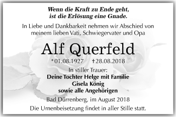 Traueranzeige von Alf Querfeld von Mitteldeutsche Zeitung Merseburg/Querfurt