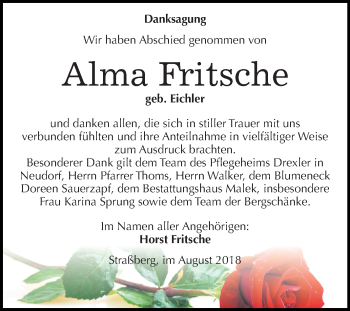 Traueranzeige von Alma Fritsche von Mitteldeutsche Zeitung