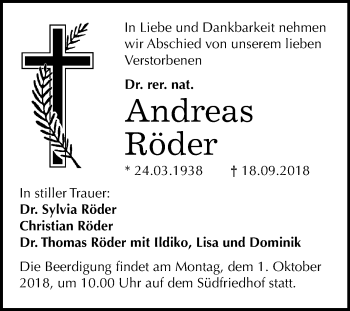Traueranzeige von Andreas Röder von Mitteldeutsche Zeitung Halle/Saalkreis