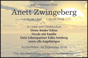 Traueranzeige von Anett Zwingeberg von Mitteldeutsche Zeitung Aschersleben