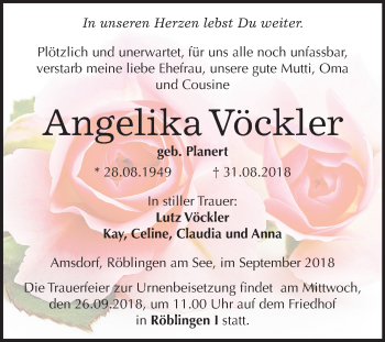 Traueranzeige von Angelika Vöckler von Mitteldeutsche Zeitung