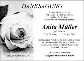 Traueranzeige von Anita Müller von Mitteldeutsche Zeitung