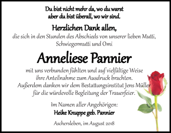 Traueranzeige von Anneliese Pannier von Mitteldeutsche Zeitung Aschersleben