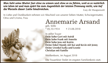 Traueranzeige von Annemarie Arsand von Super Sonntag Zeitz