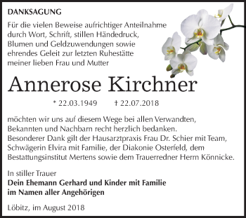 Traueranzeige von Annerose Kirchner von Mitteldeutsche Zeitung Zeitz
