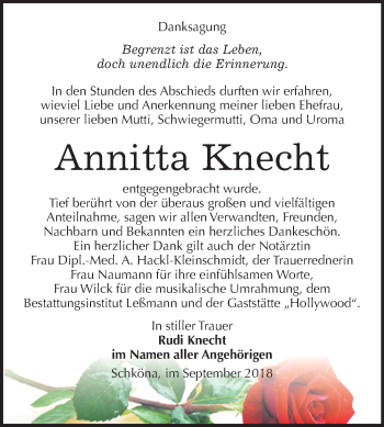 Traueranzeige von Annitta Knecht von Mitteldeutsche Zeitung