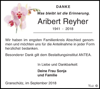 Traueranzeige von Aribert Reyher von Mitteldeutsche Zeitung Weißenfels