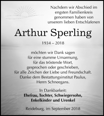 Traueranzeige von Arthur Sperling von Mitteldeutsche Zeitung Halle/Saalkreis