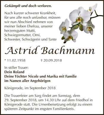 Traueranzeige von Astrid Bachmann von Super Sonntag Aschersleben