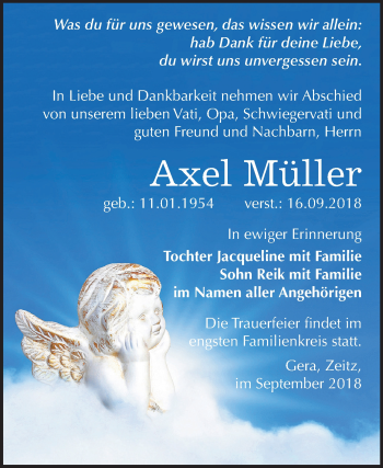Traueranzeige von Axel Müller von Mitteldeutsche Zeitung Zeitz