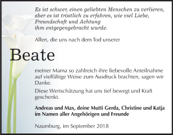 Traueranzeige von Beate  von Mitteldeutsche Zeitung